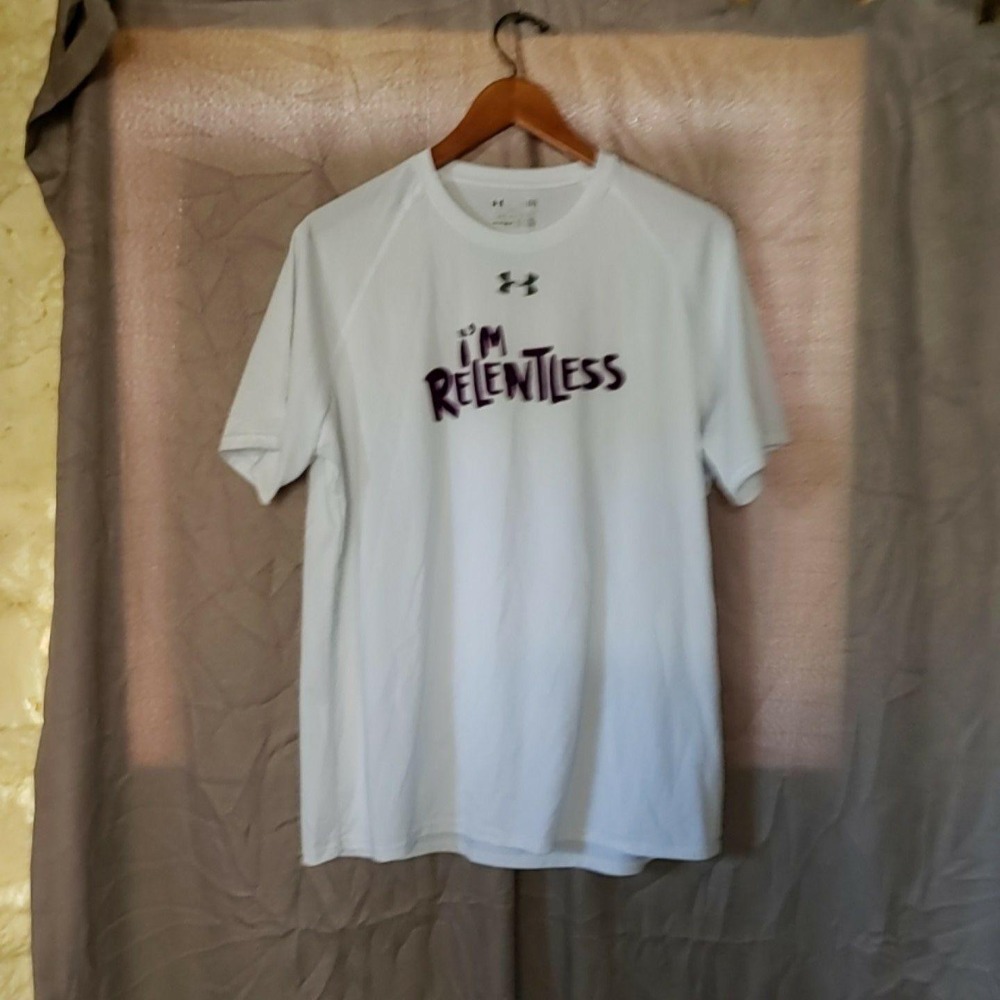 Under Armour Shirt Mens Large White HeatGear Im Relentless Ally Graphic Tee